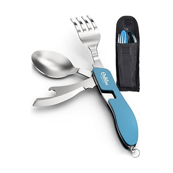 Orblue 4-in-1 Camping Utensils, 2-Pack - Portable Stainless Steel Spoon,