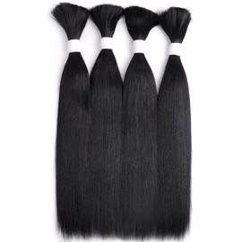 Nvnvdij Straight Bulk Hair for Braiding 100g Per Pack No Weft Extensions 100% Human Hair Remy Bulk Hair Natural Color (14 Inch)