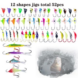 Bombite Ice Fishing Jigs Ice Fishing Lures Kit Glowing Paint Ice Fishing Jig Heads for Crappie Perch Trout Walleye Ice Fishing Gear 52 Packs