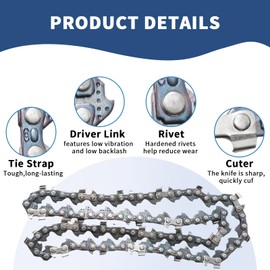 Hoypeyfiy 2Pcs 8 Inch Mini Chainsaw Chain, 043" Gauge 1/4" LP Pitch 47 Drive Links, Replacement for All 8" Mini Chainsaws