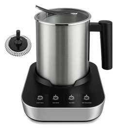 4-in-1 Electric Milk Frother and Steamer, 400ml(13.5oz) Stainless Steel Pitcher Cup with Auto Shut-Off, Hot & Cold Foam Maker and Milk Warmer for Coffee Lattes Cappuccinos Macchiato, Dishwasher Safe