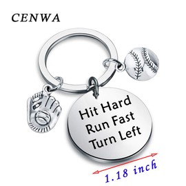 CENWA Baseball Team Gift Baseball Mom Gift Hit Hard Run Fast Turn Left Keychain Baseball Lovers Jewelry Keychain Softball Mom Baseball Game Day Gift for Baseball Team (Hit Hard Run Fast K)