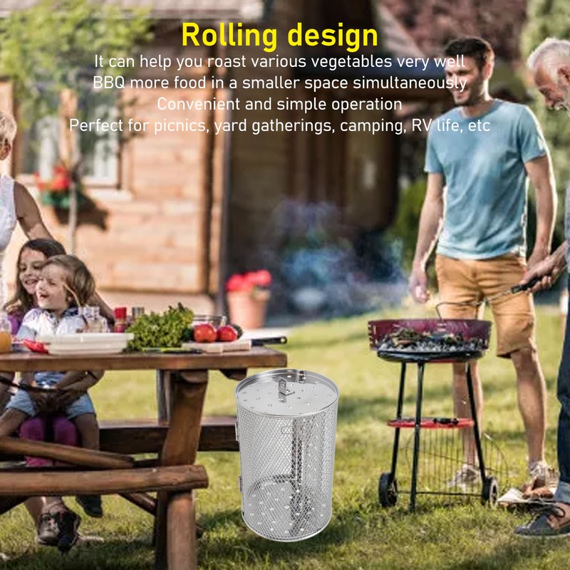 Rolling Grilling Basket Stainless Steel BBQ Rolling Basket Fork Wire