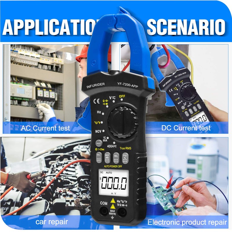 Bluetooth Clamp Meter, INFURIDER YF-7200APP Current Clamp Multimeter Clamp Meter