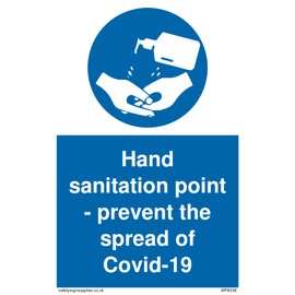 Pack of five - Hand sanitation pointprevent the spread of Covid-19 with mandatory hand sanistser symbol Sign - 1...