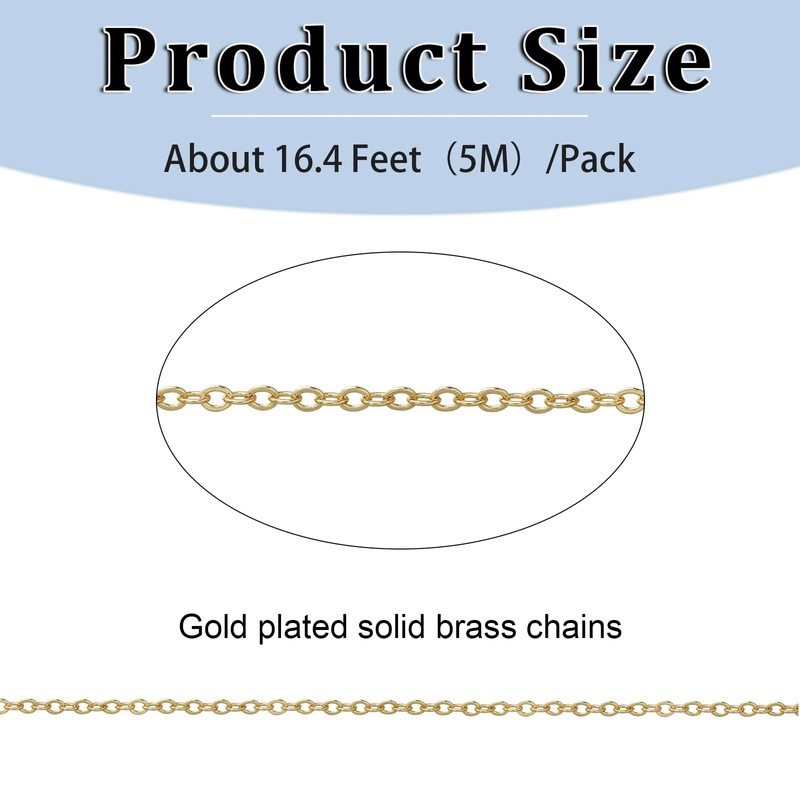 16.4 Feet Necklace Chains for Jewelry Making, Gold Plated Solid