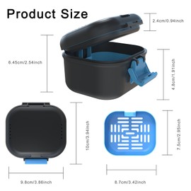 BVN Leakproof Denture Cup, Upgraded Carrying Storage, Denture Cup for Soaking Dentures,Denture Bath Box with Filter, Travel Retainer Cleaning Case (Black+Blue).