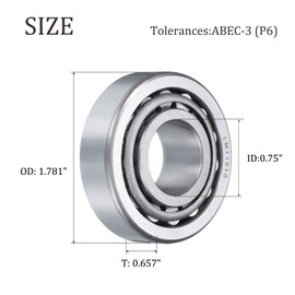 sourcing map 4pcs LM11949/LM11910 Tapered Roller Bearing Cone and Cup, 0.75" Bore x 1.781" OD x 0.657" Thick, Chrome Steel Taper Bearing Set, ABEC-3
