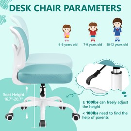 Primy Kids Desk Chair, Pink Study Chair for Boys Girls with Height Adjustable, Swivel Mesh Task Student Chairs for 4-12, Growing Teen Office Chair for Home/School/Office (Teal)