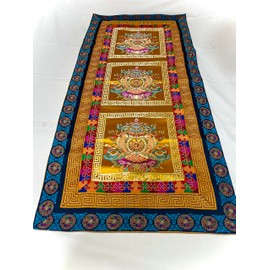 Tibetan buddhist traditional handmade silk brocade auspicious symbol table runner/table cloth/altar cloth/shrine cover/handmade in nepal/yellow
