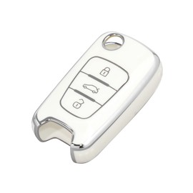 OFFCURVE Key Fob Cover for Kia, Full Protective Car Key Case Holder for Kia Soul Kia Rio Sportage Hyundai Elantra Santa Fe Verna Carens Forte Avante Flip Folding Keyless Entry Car Accessories, White
