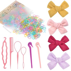 Herramientas para el Cabello con 3 Herramientas para Tirar del Cabello,1 Peines de Cola de Rata,para Trenzar, 2 Cortador de Banda para el Pelo, 4 lazos de Grogrén,1000 Mini Bandas de Goma para Niñas