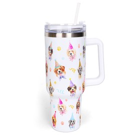 Whaline 40oz Dog Tumbler with Handle Straw and Lid Dog Paw Print Travel Tumbler Cute Coffee Cup for Women Friend Holiday Birthday Baby Shower