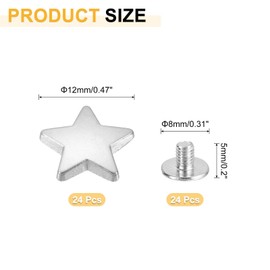 sourcing map 24 Sets Metal Star Rivets Studs, 12mm Star Rivets Screw Nailhead Punk Rivets, Metal Leather Rivets for Leather Craft Clothing Bags Belts, Silver