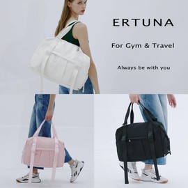 ERTUNA 18” Gym Bag with Yoga Mat Holders, Large Duffle Tote Bag for Travel with Laptop & Shoe Compartment, Carry On Weekender Bag for Women & Men with Key Ring Clip, Personal Item Travel Bag - Black