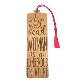 Wood Bookmark - Well Read Woman is a Dangerous Creature Quote - Laser Engraved - Made in The USA - Wooden Book Mark with Red Tassel