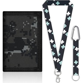 SUNDEE Kids Wallet with Lanyard for Boys and Girls, Tri-Fold Wallet with Key Ring and Zip Coin Pocket for Gifts, Original Wallet (Digital Grey), 16-Digital Grey