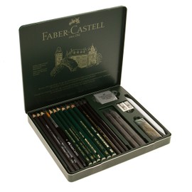 Faber-Castell Art set Pitt Mixed Media Set, Graphite Pencils and Accessories Tin of 19, (18-112973)