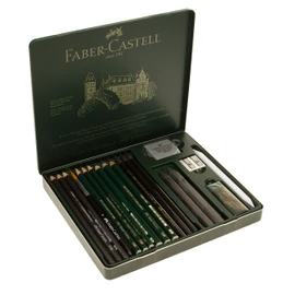 Faber-Castell Art set Pitt Mixed Media Set, Graphite Pencils and Accessories Tin of 19, (18-112973)
