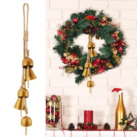 VUSKLY Gold Metal Vintage Bells with Jute Rope for Christmas Tree, Wreath, Party Decor - 3.5W x 21H