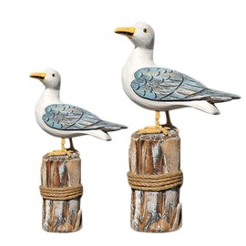 2pcs Seagull Figurine Wooden Nautical Decorations Ornaments Rustic Vintage Coastal Beach Home Decorations Nautical