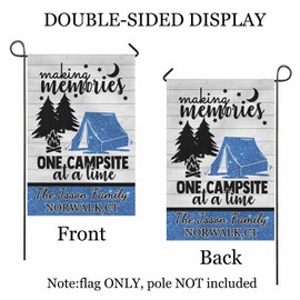Custom Camping Camper Flag, Personalized Garden Flag with Text Making Memories Campsite at a Time Tent Welcome Yard Flag Seasonal House Flag Banner for Garden Farmhouse Outside 12x18 Double Sided