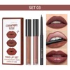 3 Stück Matt Lippenstift Lipgloss Lipliner Langanhaltender Hochpigmentiert Wasserfester Nude