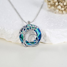 JERWLI AA Necklace Sterling Silver Sobriety Crystal Jewellery Gifts for Women Alcoholics Anonymous Gifts for Women Men, Sterling Silver