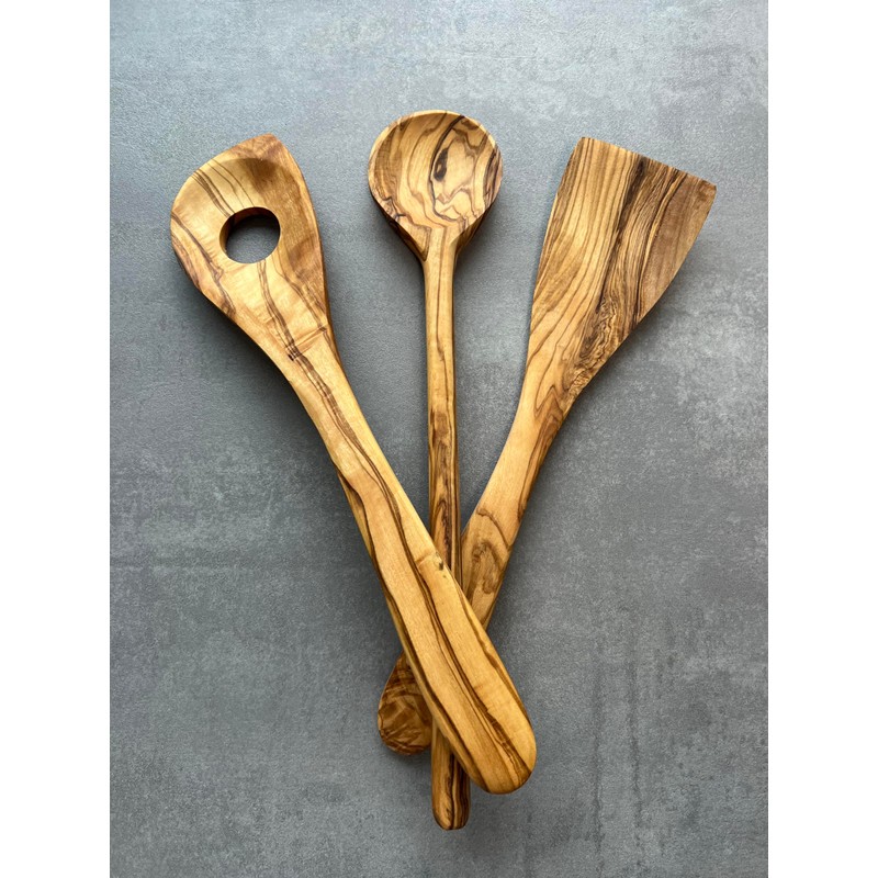 KitchGrill® Olive Wood Cooking Cutlery Set | Cooking Spoon, Spatula