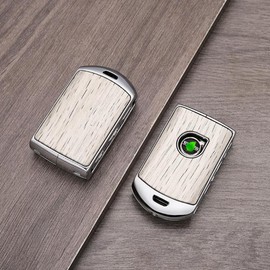 Pitruves Car Key Fob Cover for Volvo XC90, XC60, XC40, S60, S90, V90 2018 2019 2020 2021 2022 2023 2024 2025 2026，Metal Frame + Wood Grain Process，Premium Car Key Shell Cas (Grey Wood Grain)
