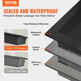 VEVOR Shower Niche Ready for Tile 16" x 16" & 16" x 20", Triple Shelf Organizer, Square Corners Wall-inserted Niche Recessed, Sealed Protection Modern Soap Storage Niche for Shower Bathroom, Black