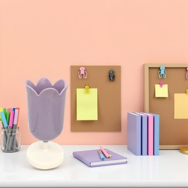 YuanHolumid Purple Pen Holder for Desk, Plastic Tulip Pen Holder Girl Small Makeup Box Cute Stationery Organizer Pencil Stand Case Pencil Cups Desktop Decoration Pencil Holders Desk Supplies Holders