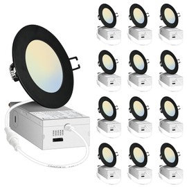 POPANU 4in LED Recessed Lighting - 9W Black Recessed Lights Canless LED Ultra-Thin Downlight 4 inch Dimmable Color Changing Slim Can Light 12Pack 4in Black