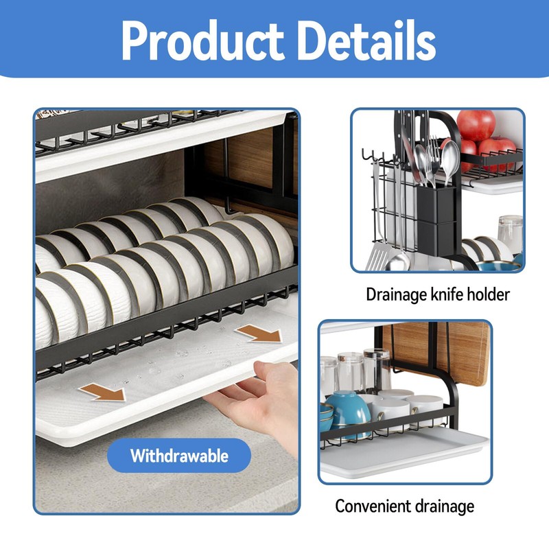 KUK 3 Tier Dish Drying Rack, Large Stainless Steel Over