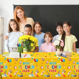 Guzbewu Teacher Appreciation Tablecloths - School Theme Party Decorations,Disposable Plastic Table Covers for Teacher Graduation Party Decorations,Coworker Employee Volunteer Supplies-3 Pack