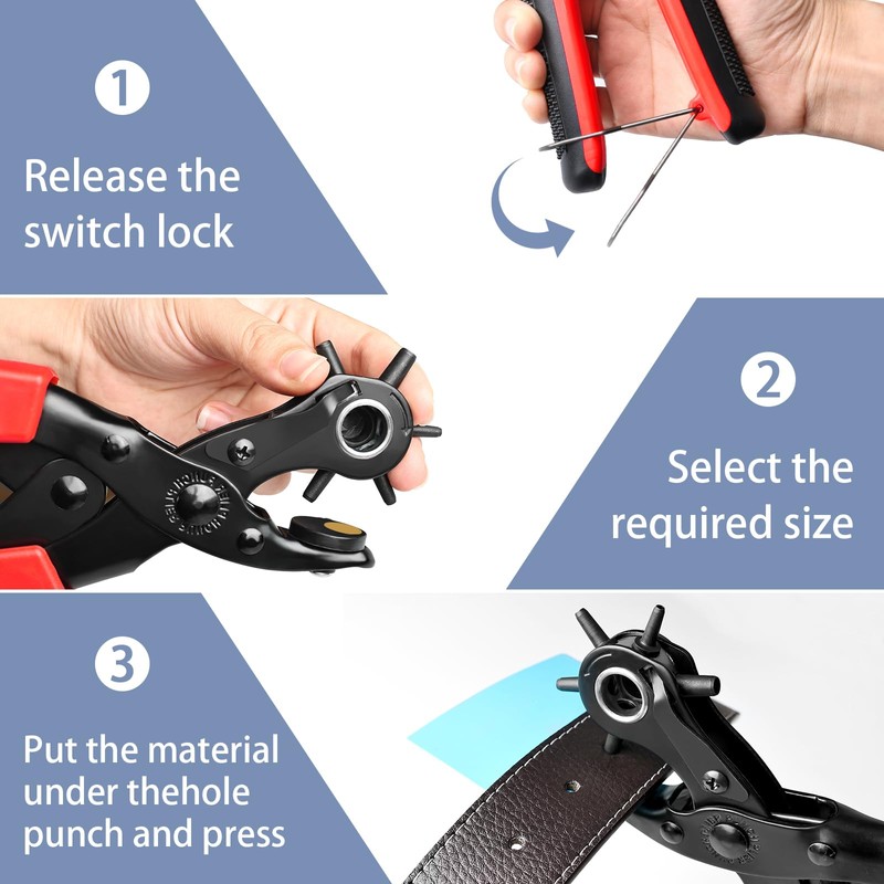 Leather Hole Punch, Belt Hole Puncher for Leather, Revolving Punch