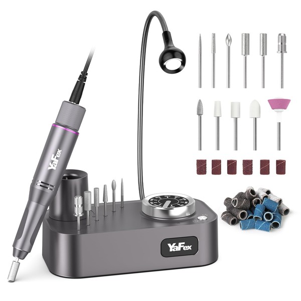 YaFex Nail Cutter for Gel Nails 35000 rpm, 11 in 1 Electric Nail Cutter Professional with Nail Cutter Attachments, Nail File Manicure Pedicure Set with LED Lamp