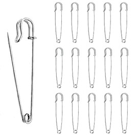 Safety Pins,55mm/2.17inch Large Safety Pins for Clothes,15 Pcs Sturdy Durable Metal Silvery Large Safety Pins Heavy Duty for Blankets Shawl Cloak Leather Canvas,Big Safety Pin for Crafts