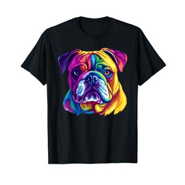 Colorful English Bulldog Dog Art T-Shirt for Men Women Kids