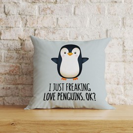 Voatok Funny Penguin Love Decorative Throw Pillow Case, 18 x 18 inch Penguin Decor Home Decor Cushion Cover, Penguin Love Gifts, Gift Son, Daughter, Sister (Gray-1)