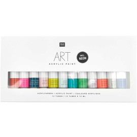 Rico Design Art Artist Acrylic Paint Set Fashion - 12 Colours Each 12 ml Tubes - Painting Paint for Beginners, Professional Artists, Children & Adults
