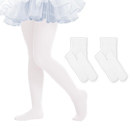 Ultra Soft Ballet Tights 2-Pack Breathable Dance Tights Opaque Footed Stockings Thick Kids Nylons 3-6 Years White