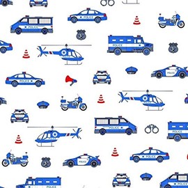 Pingianer Cars Vehicles Police / Fire Brigade 100 % Cotton Fabric For Children, Sold by the Metre, Craft Sewing Fabric