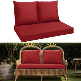Patelai 5" x 46" x 26" Outdoor Loveseat Cushion Set of 3 for Patio Furniture Waterproof Weather & Fade Resistant Seat and Backrest Patio Cushion Cover for Bench Couch Pads Swing(Red)