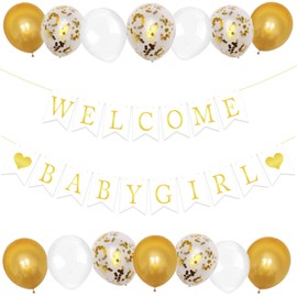 Pargleev Welcome Baby Girl Supplies Kit, Welcome Baby Girl Banner, 15Pcs Balloons for Baby Shower Party Decorations Gender Reveal Party 1st Birthday Party Decoration Supplies