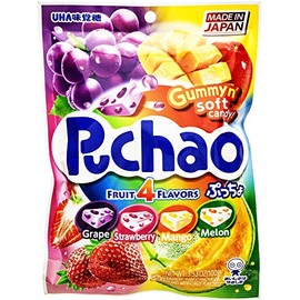 UHA Mikakuto Soft Candy with Gummy Bits, 4 Fruit Flavors, 3.52 Ounce, Pack of 6
