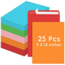 25 Pack Colored Mailing Envelopes, 9 x 12 Inches Self-Seal Colorful Manilla Envelopes for Mailing, Organize, storage, Home, Office Business