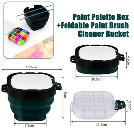 OKUYAN Paint Palette Box with Foldable Paint Brush Washer Portable 16 Wells Airtight Paint Saver Multifunctional Travel Paint Palette Box with Lid for Watercolor Oil Painting Acrylic Gouache (Green)
