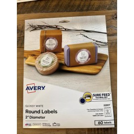 AVERY Round Labels 60 Print to Edge 2in Glossy White for Laser or Inkjet Printer