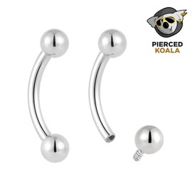 (16G 12mm) 2PCS Titanium Implant Grade 16G Internally Threaded 8mm - 14mm Tongue Nipple Eyebrow Bar Ear Curved Barbell Body Jewellery